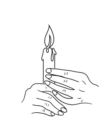Candle in hands prayer. a religious symbol of faith in God. hand drawn. Not AI, Vector illustrationのイラスト素材