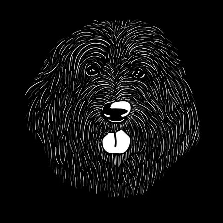Graphic dog head on black background. Graphic design on a t-shirt. hand drawing. Not AI, Vector illustration.のイラスト素材