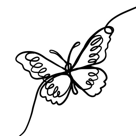 Butterfly one line drawing style. Hand drawing Line art. Not AI. Vector illustrationのイラスト素材
