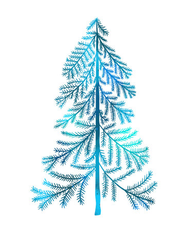 Graphic blue Christmas tree. hand drawing. Not AI, Vector illustrations.のイラスト素材
