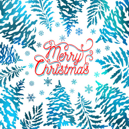 Merry Christmas tree frame . Christmas greeting Card, hand drawing. Not AI, Vector illustrations.のイラスト素材