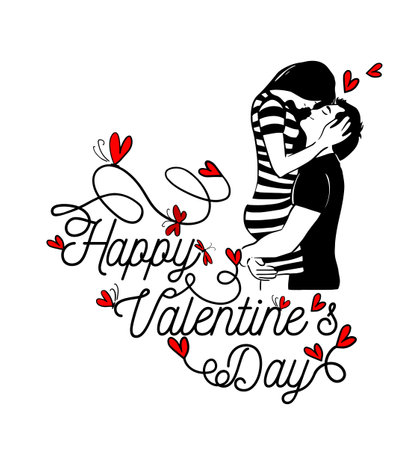 Couple kissing. Happy Valentines Day card. hand drawn. Not AI, Vector illustration.のイラスト素材