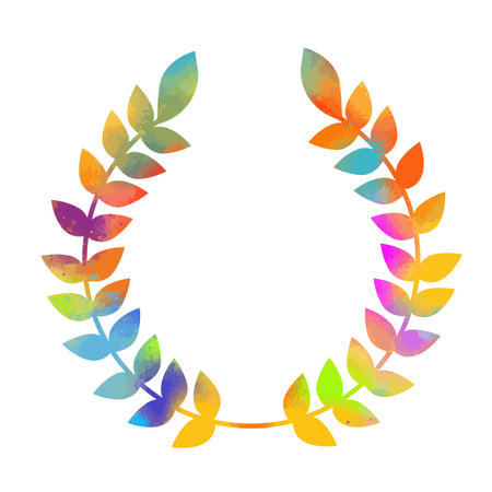 Colored circle of wheat ear on white background. Agriculture wheat logo template. Frame with leaves victory. hand drawn. Not AI, Vector illustrationのイラスト素材