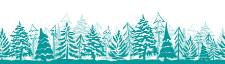 Seamless background Christmas trees blue. hand drawing. Not AI Vector illustrationのイラスト素材