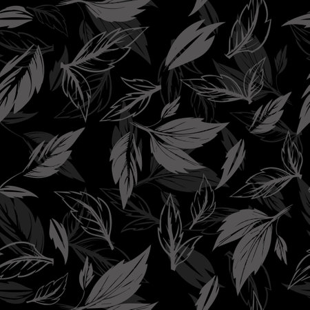 Autumn leaves monochrome seamless background. Hand drawing. Not AI, Vector illustrationのイラスト素材