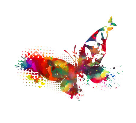 Abstract colored butterfly of small butterflies. hand drawing. Not AI. Vector illustrationのイラスト素材