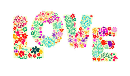 Text love from flowers, Happy Valentines Day. hand drawing. Not AI, Vector illustrationのイラスト素材