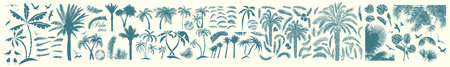 Hand drawn vintage Hawaii beach palms, Large set of tropical palm trees and palm leaves . Not AI, Vector illustration.のイラスト素材