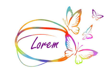 Frame with butterflies colored. hand drawing. Not AI. Vector illustration.のイラスト素材