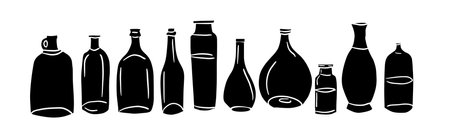 A set of black bottles. hand drawing. Not AI, Vector illustrationのイラスト素材