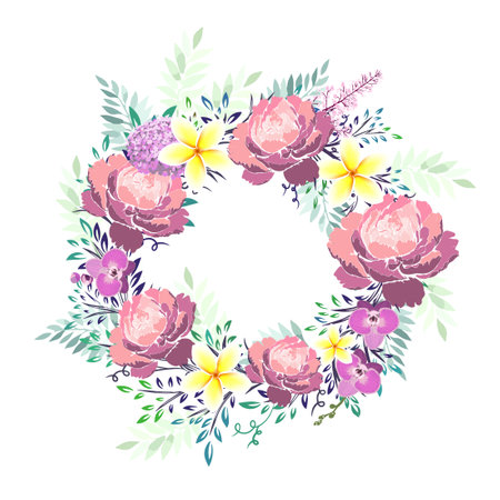 Peony frame. Vintage wedding invitation. hand drawn. Not AI, Vector illustrationのイラスト素材