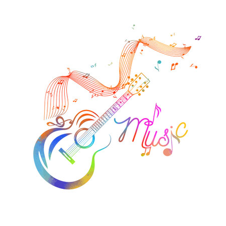Guitar and notes abstract . hand drawing. Not AI. Vector illustration.のイラスト素材