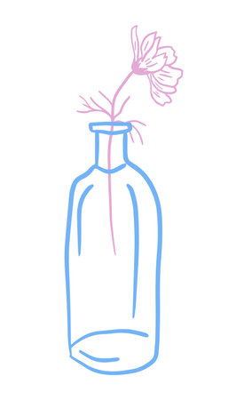Flower in one line in a vase. hand drawing. Not AI, Vector illustrationのイラスト素材