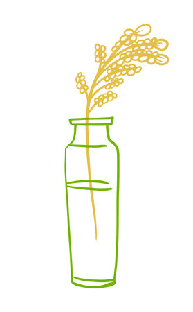 Mimosa branch in a vase. hand drawing. Not AI, Vector illustrationのイラスト素材