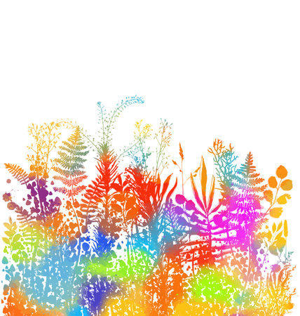 colored grass silhouettes background. hand drawing. Not AI Vector illustrationのイラスト素材