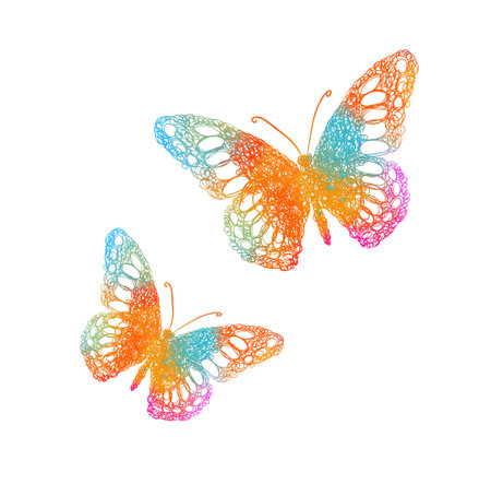 colored butterflies. hand drawing. Not AI. Vector illustrationのイラスト素材