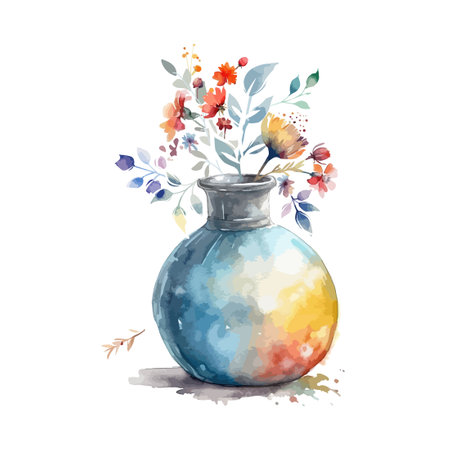 Watercolor vase with flowers. hand drawn. Not AI, Vector illustrationのイラスト素材
