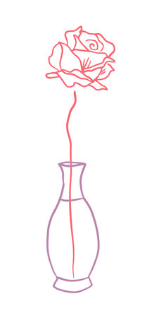 Rose in a vase in one line. hand drawing. Not AI, Vector illustrationのイラスト素材