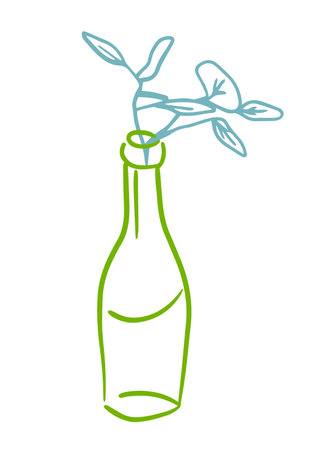 Flower in one line in a vase. hand drawing. Not AI, Vector illustrationのイラスト素材