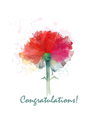 One carnation flower greeting card. hand drawn. Not AI, Vector illustrationのイラスト素材