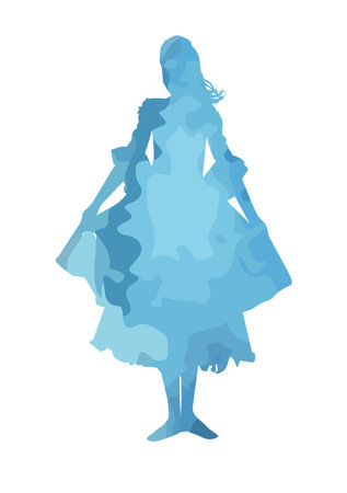 Silhouette of a princess . Abstract girl in a blue watercolor dress. Vector illustration. hand drawing. Not AI, Vector illustrationのイラスト素材