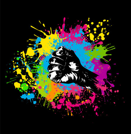 Hand and fist with blots. hand drawing. Not AI, Vector illustrationのイラスト素材