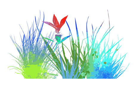 banner of meadow colored silhouettes with grass. hand drawn. Not AI, Vector illustrationのイラスト素材