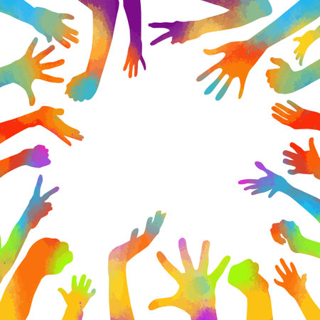colored hands frame. hand drawn. Not AI, Vector illustrationのイラスト素材