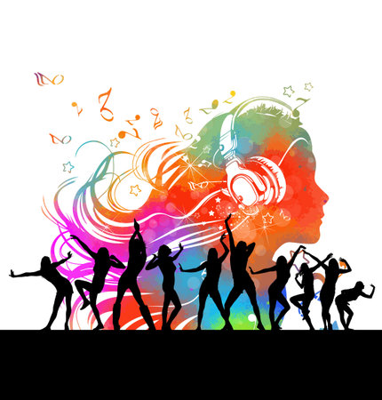 A girl listening to music at a disco abstract. vector illustration. hand drawn. Not AI.のイラスト素材