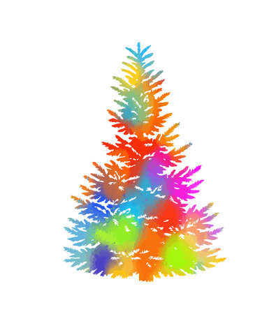Colorfull decorated Christmas and new year tree. Hand drawn. Not AI, vector illustration.のイラスト素材