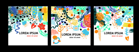 Set of decorative abstract frames. Creative abstract art background. hand drawn. Vector illustrationのイラスト素材