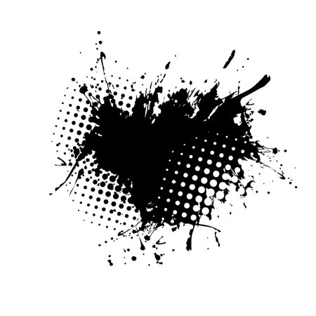 Splatter Paint Texture . Black Spray Blot of Ink. Place illustration Over any Object to Create Grungy Effect . hand drawn. Not AI, Vectorのイラスト素材