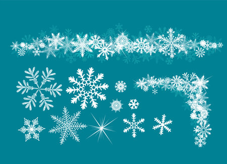 Set of snowflake elements. Not AI, vector illustration.のイラスト素材