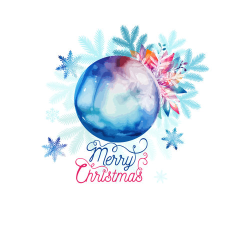Christmas card with watercolor ball. Not AI, Vector illustrationsのイラスト素材