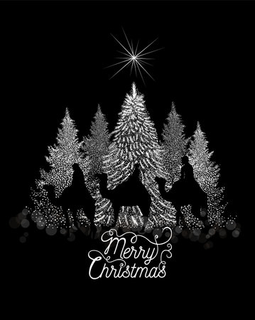 Merry Christmas. The Magi ride on camels to the Christmas star. Not AI, vector illustration.のイラスト素材