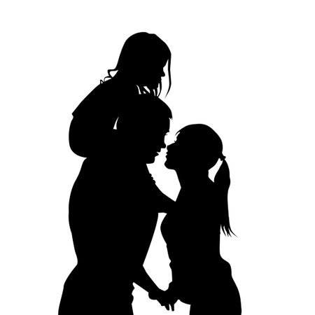 Silhouette of a happy family. Not AI, vector illustration.のイラスト素材