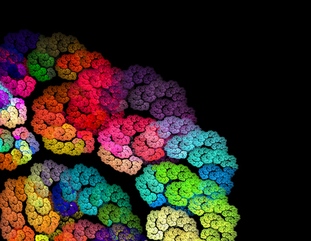 beautiful fractal abstract colorful bright flowers on a black background similar to a kaleidoscopeの写真素材