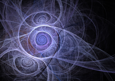 fractal blue abstract swirls on black backgroundの写真素材