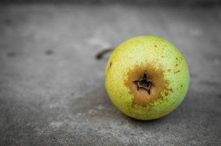 Yellow pear on grey concrete backgroundの写真素材