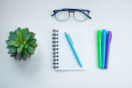 Working desk seen from aboveの写真素材