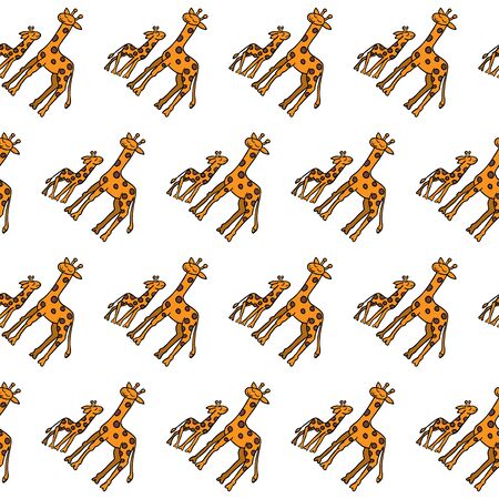 Cute giraffes mother and cub vector seamless pattern. African animals seamless texture. Childrens illustration. Handwork. Cartoon. Textiles, wrapping paper, wallpaper design. Isolated objects.のイラスト素材