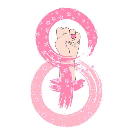 Happy Womens Day. March 8. The symbol of feminism raised his fist. Mirror of Venus.のイラスト素材