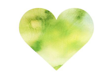 Heart made of abstract watercolor background. Image in green and yellow colors. Valentines Day.の写真素材