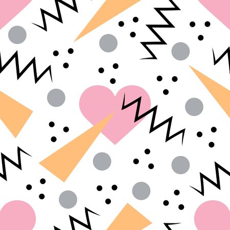 Geometric vector seamless pattern. Heart, triangle, circle seamless texture. Valentines day, wedding, love.のイラスト素材