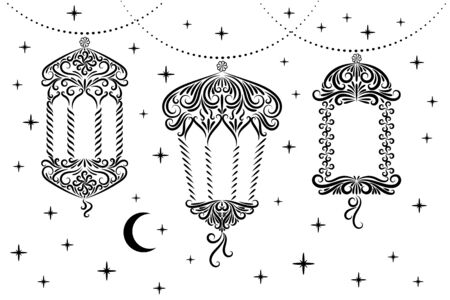 Lanterns for the holiday of Ramadan from ornate elements.のイラスト素材