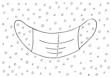 Medical mask hand drawn with a black line. Personal protective equipment. Coloring.のイラスト素材