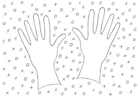 Sterile gloves hand drawn with a black line. Personal protective equipment. Coloring.のイラスト素材