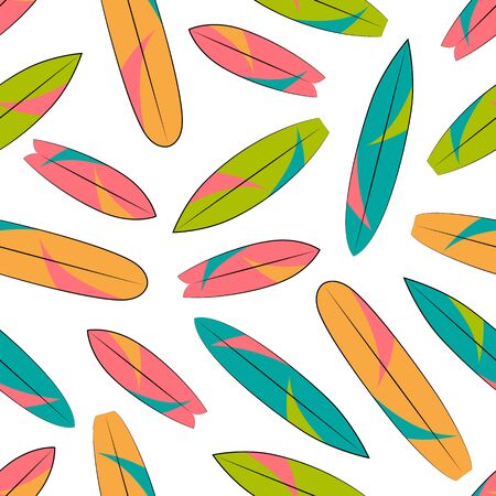 Surf board vector seamless pattern. Multi-colored seamless texture. Textile, wrapping paper, wallpaper design.のイラスト素材