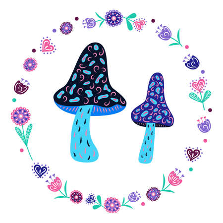 Magic mushrooms with bizarre patterns. Vector illustration.のイラスト素材