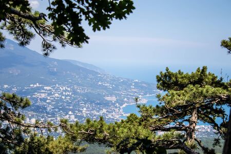 Black Sea view from Ai-Petri mountain. Light sunny summer day, Crimea, Russia.の写真素材